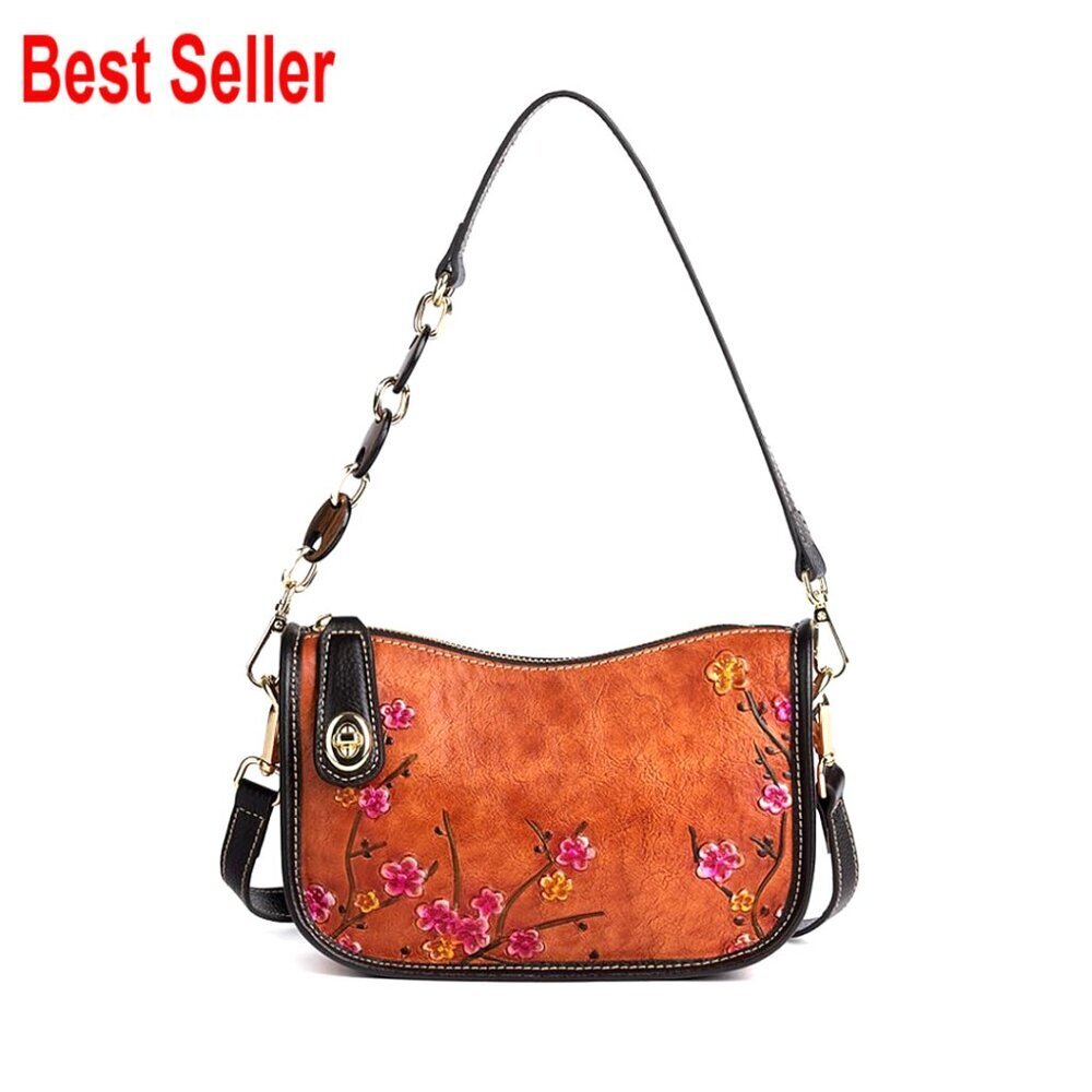 Genuine Leather Shoulder Bag Crossbody Purse Vintage Embossed